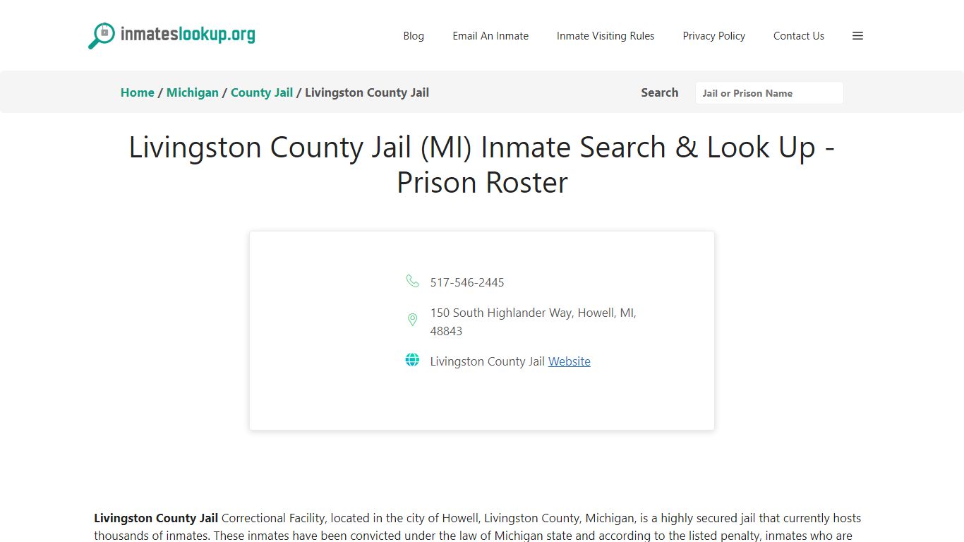Livingston County Jail (MI) Inmate Search & Look Up - Prison Roster